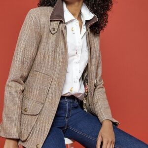 Joules Plaid Wool Blend Barn/Field Jacket Pheasant Lining Cottagecore Country